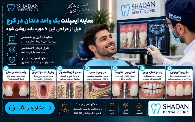معاینه ایمپلنت یک واحد دندان در کرج